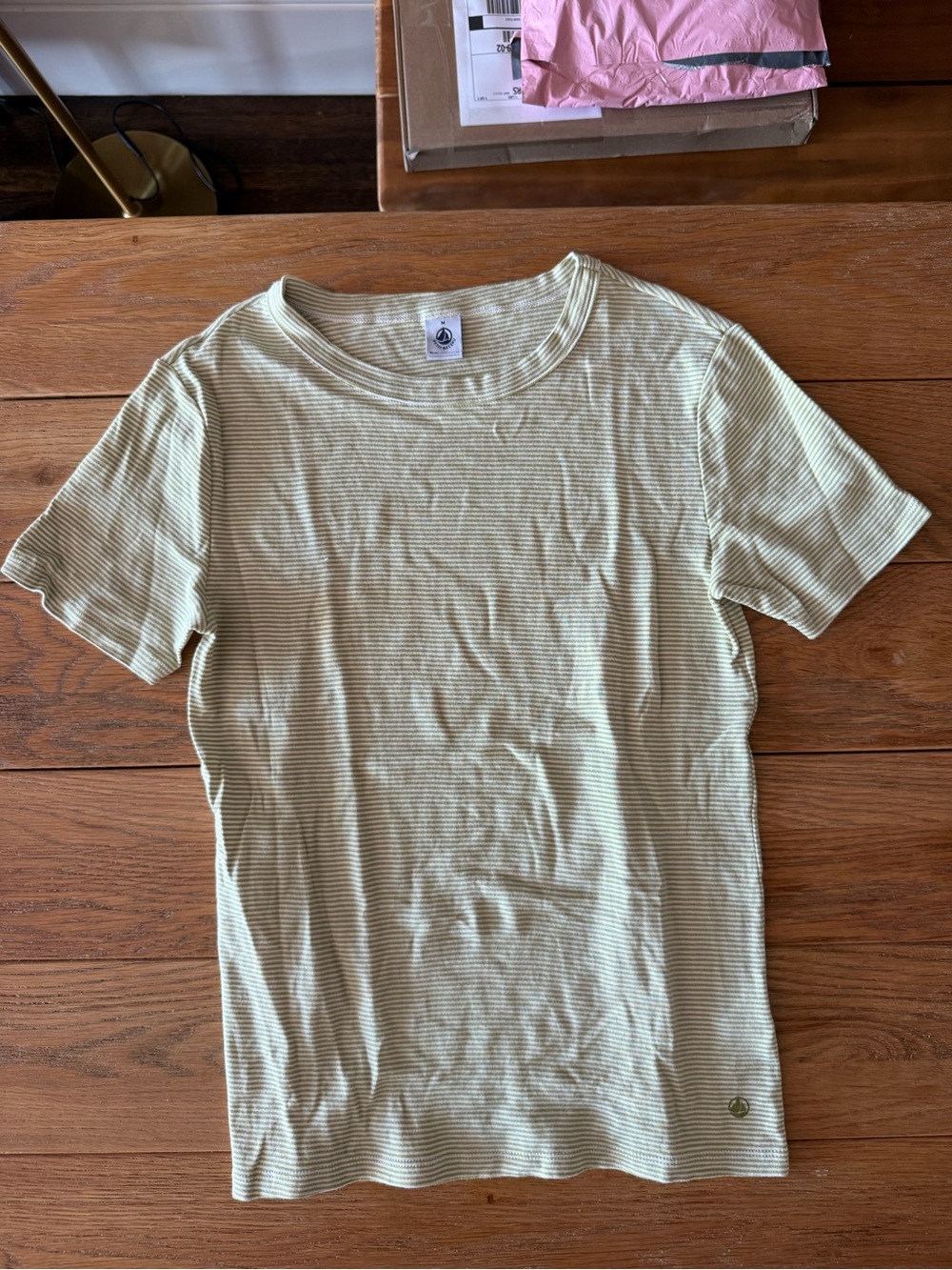 Petit Bateau Light Green Striped Short Sleeve Tee